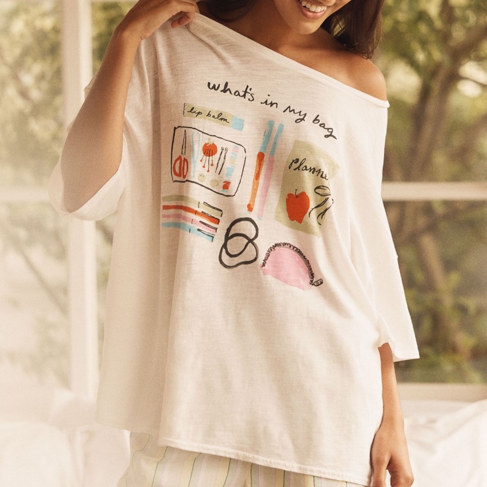White Graphic Tee with Colorful Print